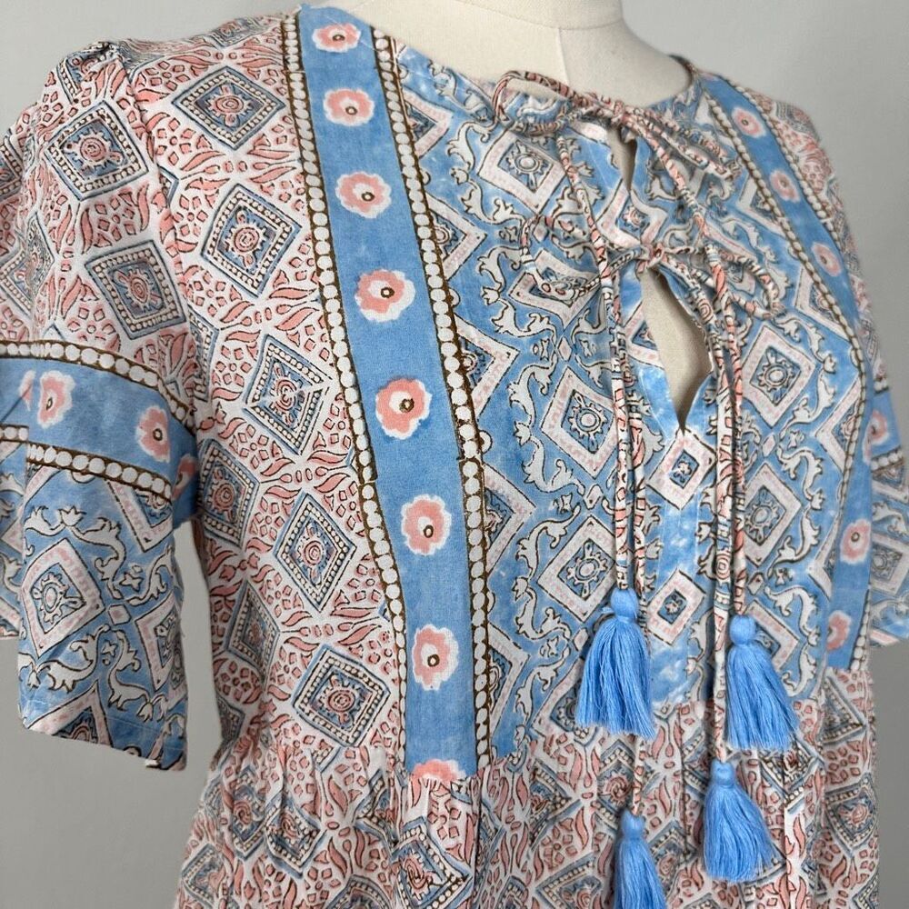 Sohana Block Print Cotton Boho Tassel Dress M NWT India Boho - Picture 11 of 15